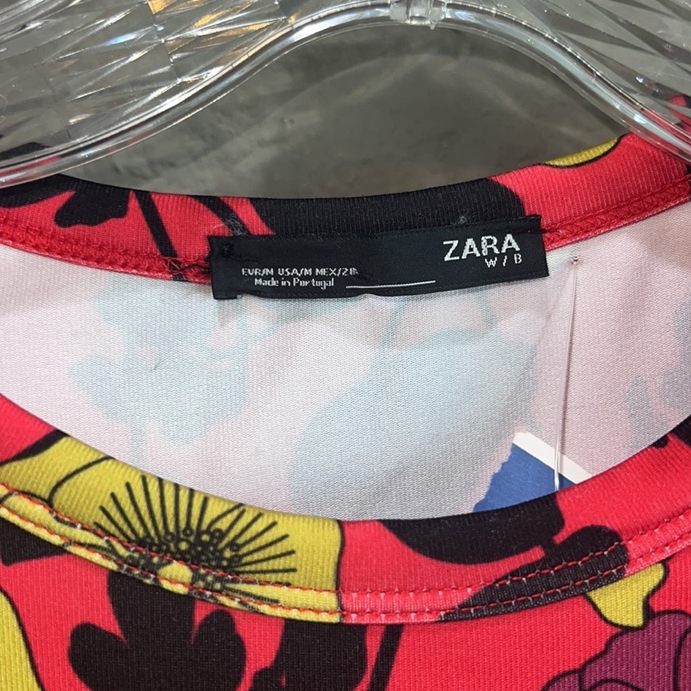 Zara Floral Bodycon Stretch Midi Long Sleeve Dress Size M - Picture 6 of 8